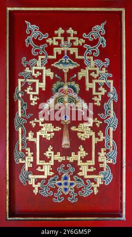 Multicolor asian ornament on the wall in Mongolia Stock Photo