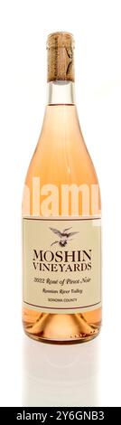 Winneconne, WI - 22 June 2024: A bottle of Moshin vineyards rose of pinot noir wine on an isolated background. Stock Photo