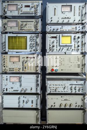 Old technical equipment of the 20th century. Oscilloscope and other measuring electronic equipment Stock Photo