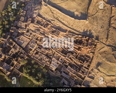 Aerial top view on Kasbah Ait Ben Haddou in the Atlas Mountains, Morocco, Africa Stock Photo