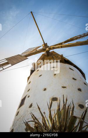 El Cotillo, Spain, February 16th 2024: View on windmill of El Cotillo, Molino de El Roque, in Fuerteventura, Canary Islands in Spain, Europe Stock Photo