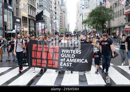 The annual New York City Labor Day Parade marches up 5th Avenue. Being a union town the parade is well attended. Stock Photo