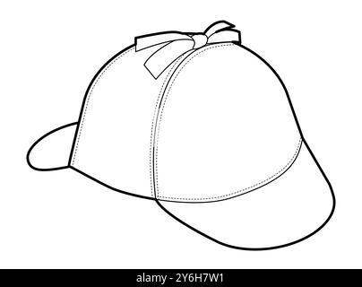 Deerstalker Cap Hat. Summer Head Fashion accessory clothing technical illustration. Vector headgear for Men, women, unisex style, flat template CAD mockup sketch outline isolated Stock Vector