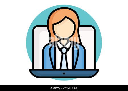 Online class colored outline icon. teacher in laptop. icon related to online course. education elements vector illustration Stock Vector