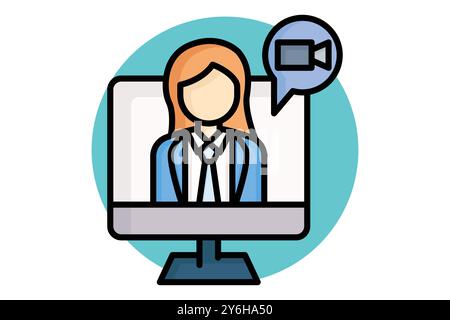 Webinar colored outline icon. monitor with teacher and video sign. icon related to online course. education elements vector illustration Stock Vector