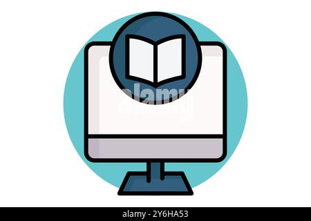 Elearning colored outline icon. monitor with open book. icon related to online course. education elements vector illustration Stock Vector