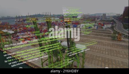 Image of data processing over container port Stock Photo