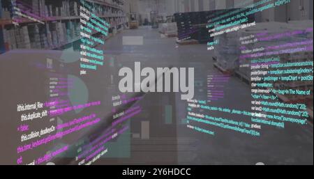 Image of data processing over warehouse Stock Photo