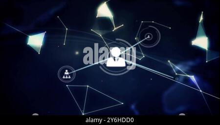 Image of network of connections with icons over globe Stock Photo