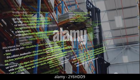 Image of data processing over warehouse Stock Photo