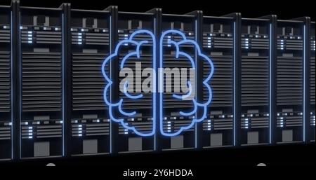 Image of ai brain and digital data processing over computer servers Stock Photo
