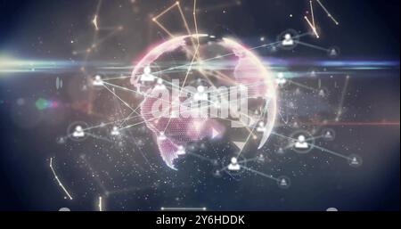 Image of network of connections with icons over globe Stock Photo