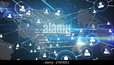 Image of network of connections with spots over world map Stock Photo