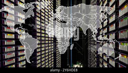 Image of world map over server room Stock Photo