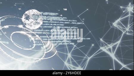 Image of network of connections with spots over globe Stock Photo