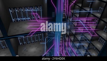 Image of circuit board and digital data processing over computer servers Stock Photo