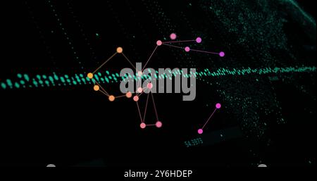 Image of data processing and network of connections over black background Stock Photo