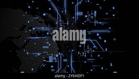 Image of circuit board and digital data processing over black background Stock Photo