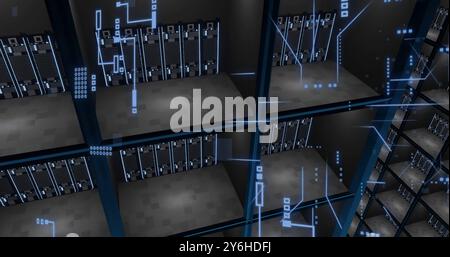 Image of circuit board and digital data processing over computer servers Stock Photo