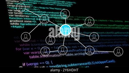 Image of data processing and network of connections over black background Stock Photo