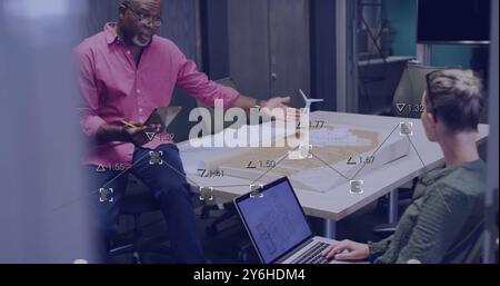 Image of data processing over diverse business people in office Stock Photo