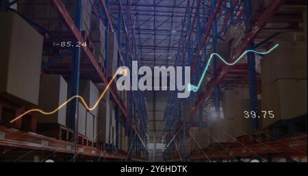 Image of financial data processing over warehouse Stock Photo