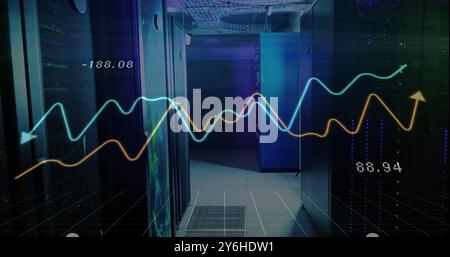 Image of financial data processing over server room Stock Photo
