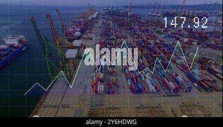 Image of financial data processing over shipyard Stock Photo