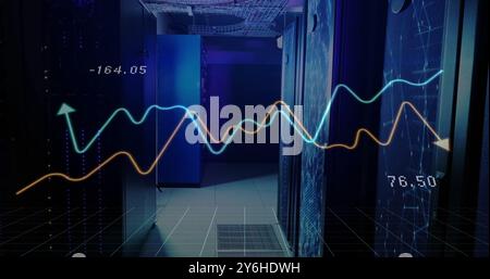 Image of financial data processing over server room Stock Photo