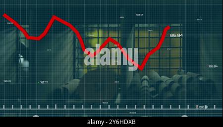 Red declining graph image over industrial factory background Stock Photo