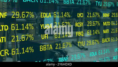Stock market data image over people working in office Stock Photo