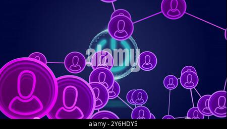 Network of connected user icons image over digital background Stock Photo
