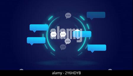 Chat bubbles and glowing circles, digital communication image Stock Photo