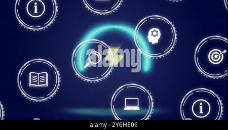 Icons representing various concepts like information, search, and technology over image Stock Photo