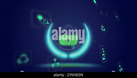 Lock and security icons with data protection image over dark blue background Stock Photo
