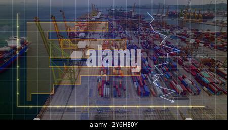 Image of financial data processing over shipyard Stock Photo