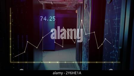Image of financial data processing over server room Stock Photo