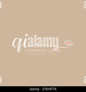 QI Initial handwriting logo design Stock Vector
