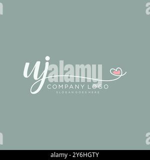 UJ Initial handwriting logo design Stock Vector