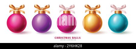 Christmas balls colorful vector set design. Christmas ball element in glossy, shiny and smooth 3d ornaments in white isolated background for xmas Stock Vector