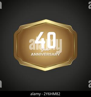 Luxury banner for 40 Years Anniversary Celebration, Golden Retro vintage frame vector illustration for iron web button on dark gradient background Stock Vector