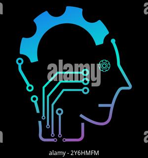 A head of Setting up Robot gradient color vector line icons related to the field of robot and AI technology concept vector, illustration Stock Vector
