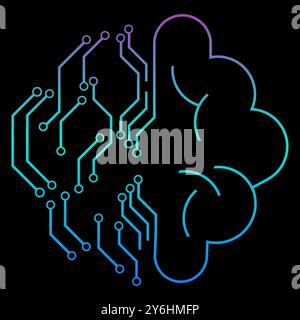 A Brain system operation of Robot gradient color vector line icons related to the field of robot and AI technology concept vector, illustration Stock Vector