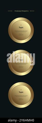 Group of 3 Luxury  multipurpose Infographic buttons and Three Golden buttons template with option and Premium gold elegant buttons Stock Vector