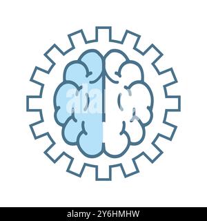 Brain and set up robot, technology flat icons style on white background. Line icons, symbols. an Artificial intelligence lined AI icon Stock Vector