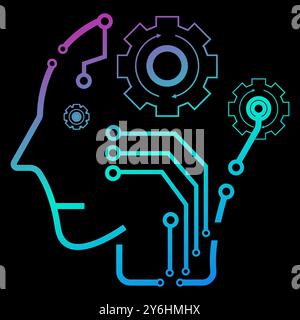 A head of Robot gradient color vector line icons related to the field of robot and AI technology concept vector Stock Vector