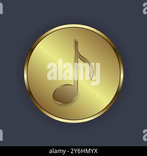 Golden music icon on thecenter of circle, symbol, element concept of entertaiment design Stock Vector