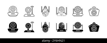 A set of modern outline and black field cctv and ip camera icon Stock Vector