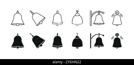Simple classic black field and outline traditional bell icon set Stock Vector