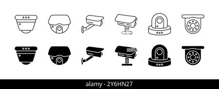 Outline and field surveillance cctv camera icon set Stock Vector
